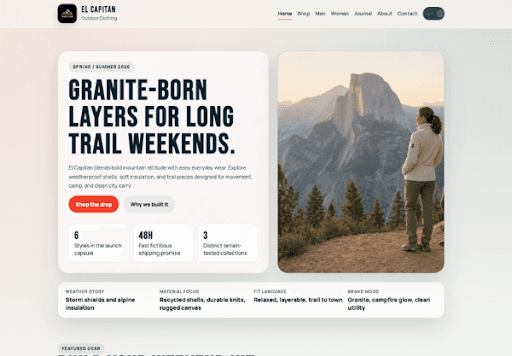 An advertiser's brand site — the kind of brand context LeanrIQ works from when it builds a creative brief.
